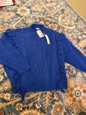 NWT Fringe Cable Knit Sweater - Royal Blue